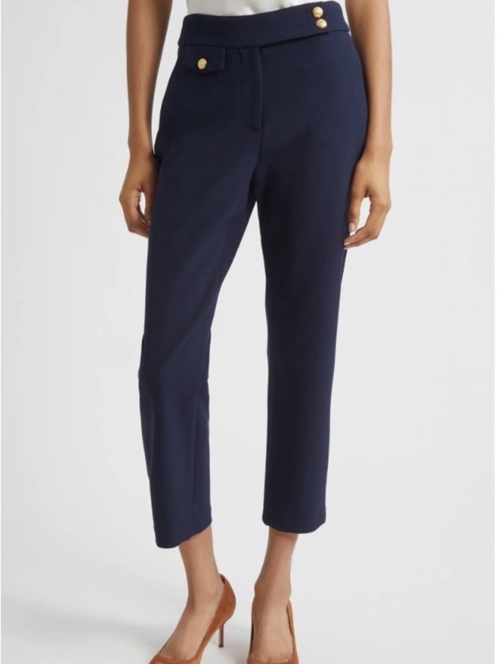 ‼️NWOT Veronica Beard Renzo Cropped Navy Pants with gold buttons